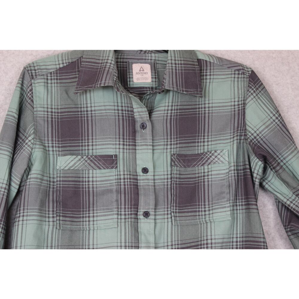 Ascend Women's S/P Trek ii Flannel Shirt LS Button Down Top Green - Picture 2 of 8